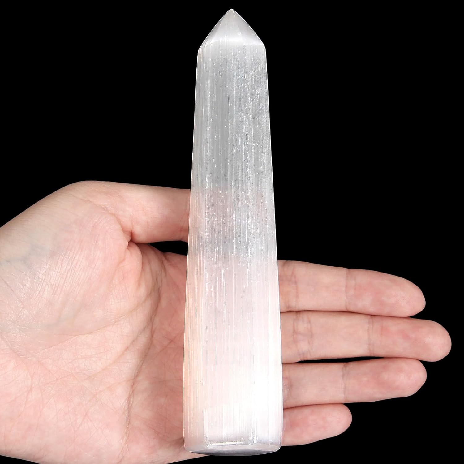 Selenite Crystal Wand-1 Pc 5.1"-5.5" Natural Selenite Crystal Wands, Healing Crystal and Stones, Natural Stone Tower, Gift Box Packaging