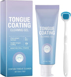Tongue Cleaner Gel with Brush, Fresh Breath Oral Care Kit, Daily Cleaning Gel for Tongue Coating Buildup, Peppermint & Spearmint, 50g/1.76 Oz