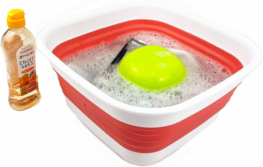 SAMMART 8L (2.1 Gallon) Collapsible Tub - Foldable Dish Tub - Portable Washing Basin - Space Saving Plastic Washtub (White/Coral Pink)