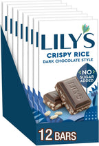 LILY'S Crispy Rice Dark Chocolate Style No Sugar Added, Sweets Bars, 3 oz (12 Count)