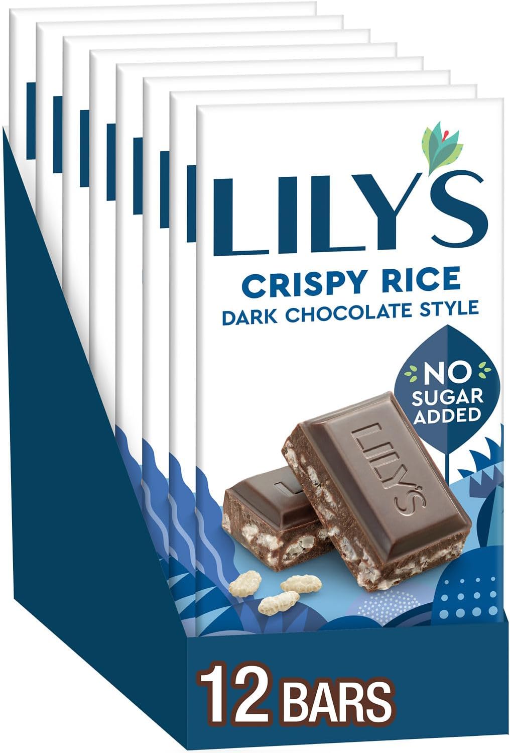 LILY'S Crispy Rice Dark Chocolate Style No Sugar Added, Sweets Bars, 3 oz (12 Count)