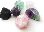 Protection Crystal Set, Raw Crystals for Chakra Balance – Obsidian Amethyst Clear Quartz Rose Quartz Green & Color Fluorite. 1.2-2"0.58lb Bulk Rough Stones for Home Meditation Reiki Gifts