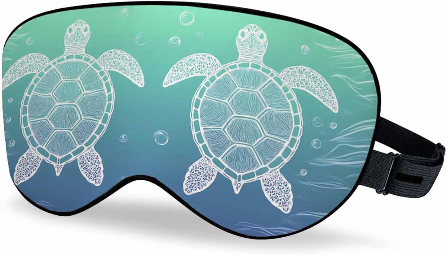 Sea Turtle Sleep Eye Mask Line Art Style Ocean Elements Men Women Sleep Mask with Adjustable Strap Eye Cover Eye Shade for Travel, Nap,Meditation