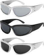 3Pack Y2K Wrap Around Sunglasses for Men Women Silver Glasses Retro 90s Fashion Sport Shades Eyeglasses