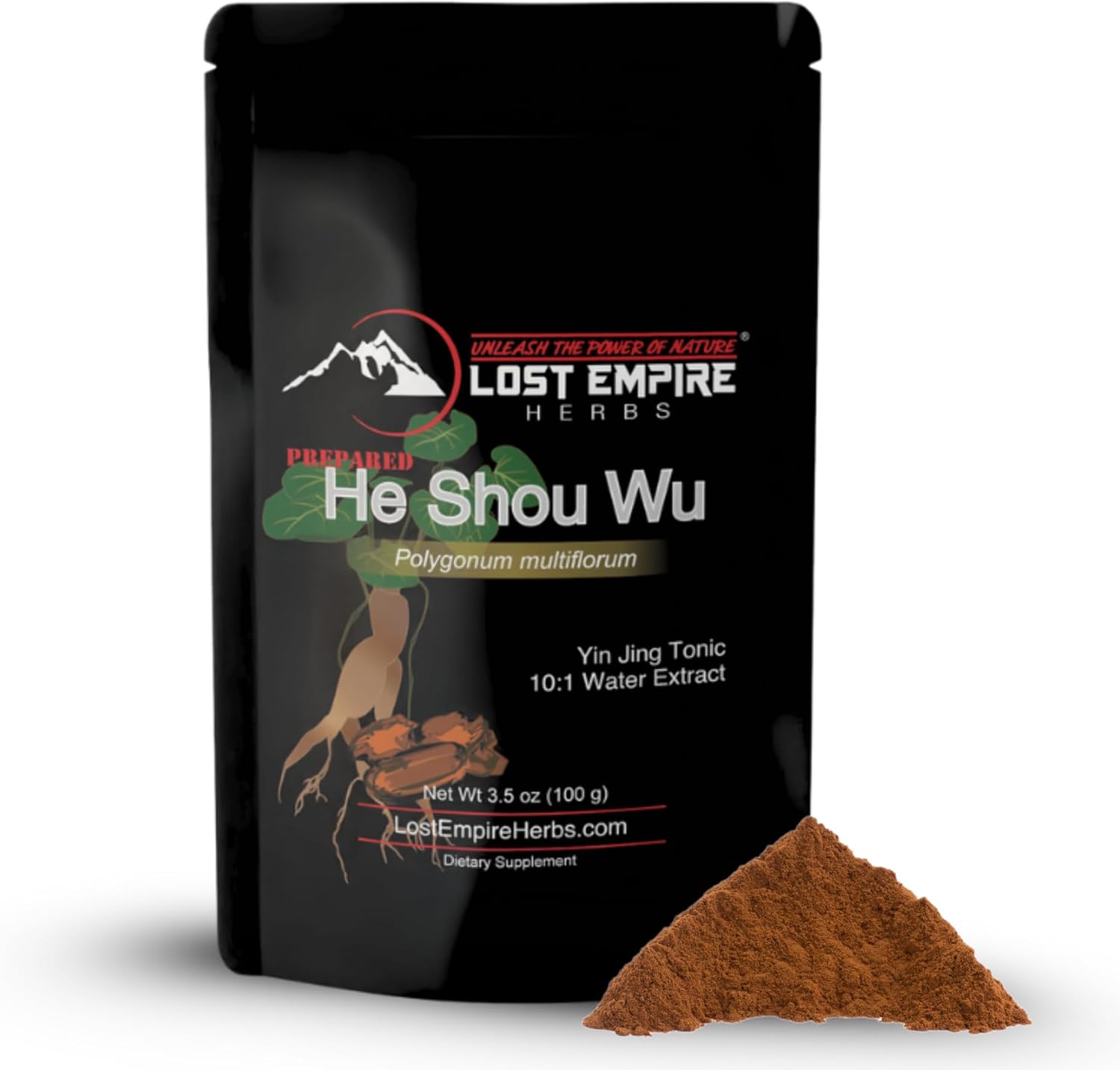 Lost Empire Herbs He Shou Wu 10:1 Extract Powder | Polygonum multiflorum or Fo-Ti Traditionally Prepared Roots for Jing (100 Grams)