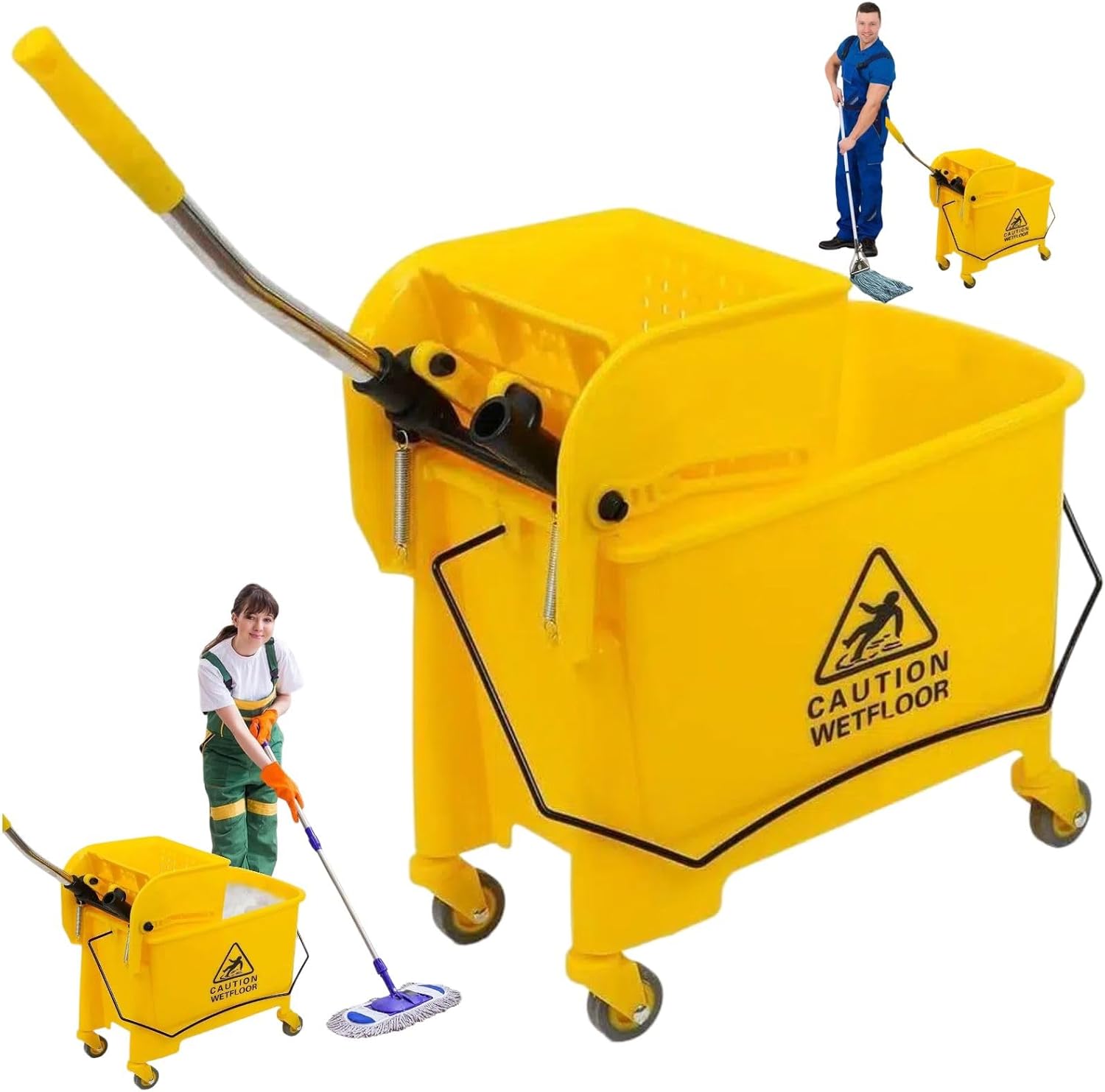 Generic 20L/5.28 Gallon Side Press Wringer Combo Mop Bucket, Commercial Mop Bucket with Wheels