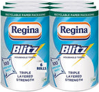 Regina Blitz Household Towels – 6 Rolls Per Pack, 3-ply Kitchen Roll, 100 Sheets Per Roll, Paper Packaging, FSC Certified Paper, Recyclable Packaging, Larger Than Standard Kitchen Roll Sheets