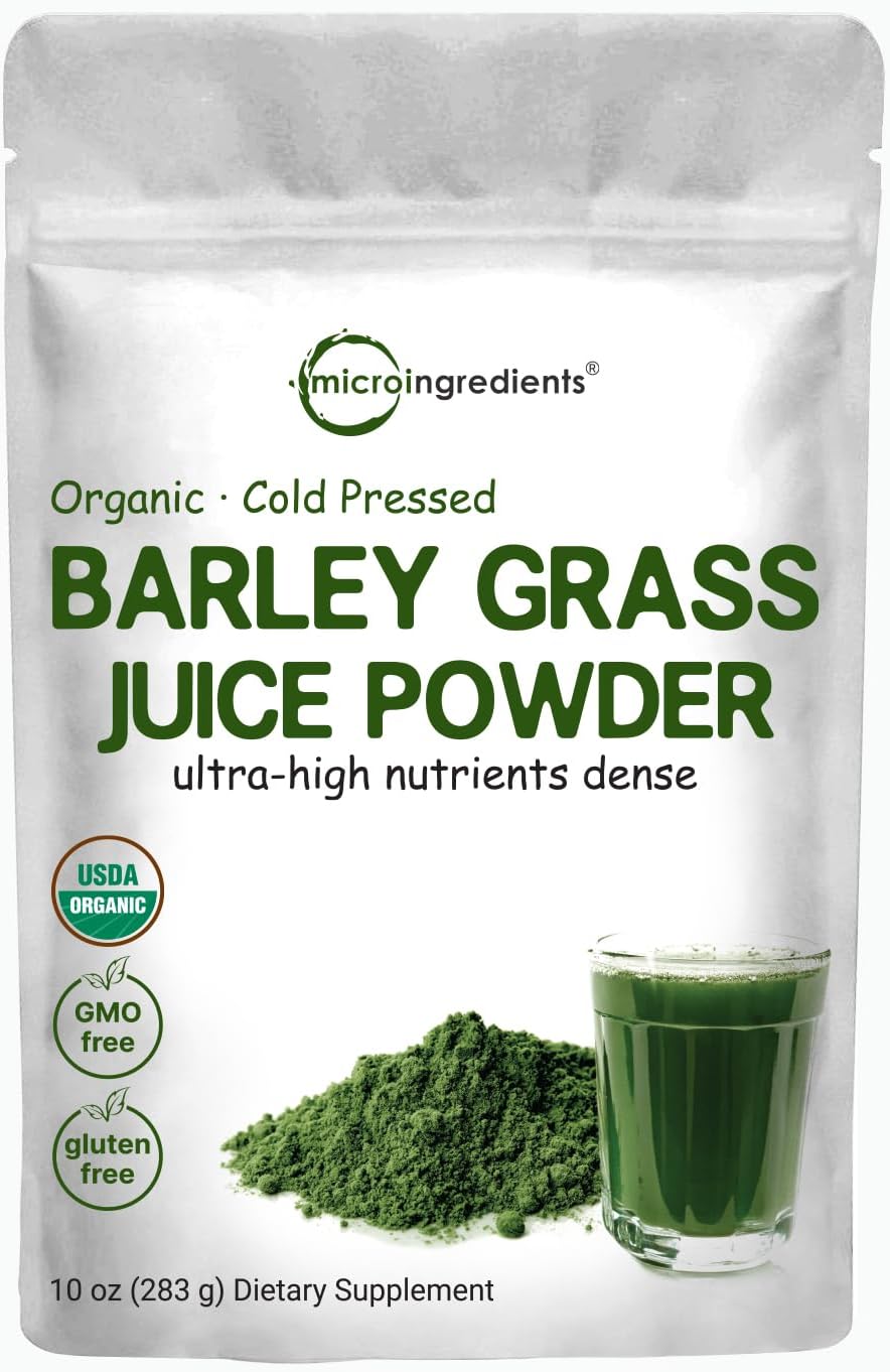 Micro Ingredients Organic Barley Grass Juice Powder, 10 Ounce, Cold Pressed, US Grown, Immune Vitamin, Fibers, Minerals, Antioxidants and Protein, Vegan