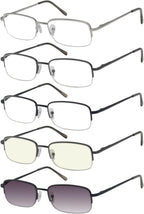 Eyekepper 5-Pack Metal Half-Rim Spring Hinges Reading Glasses Include Computer Readers +2.0