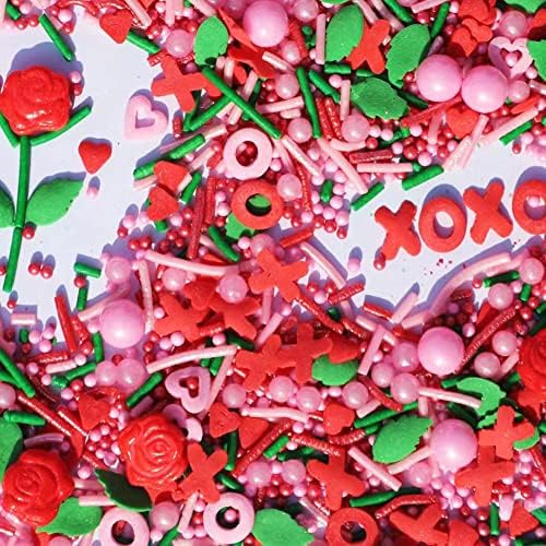 Valentines Rose Hearts Sprinkles Red Pink and Green Sprinkle Cupcake Cake Toppers Edible Cake Decorations