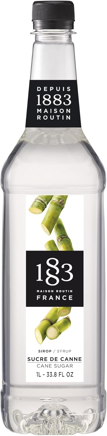 1883 Maison Routin Pure Cane Sugar Syrup, Sweet Scent and Clean Pure Sugar Taste, Made in France, Non-GMO, Vegan, Kosher, Gluten-Free, 2 Count of 1 Liter Bottles