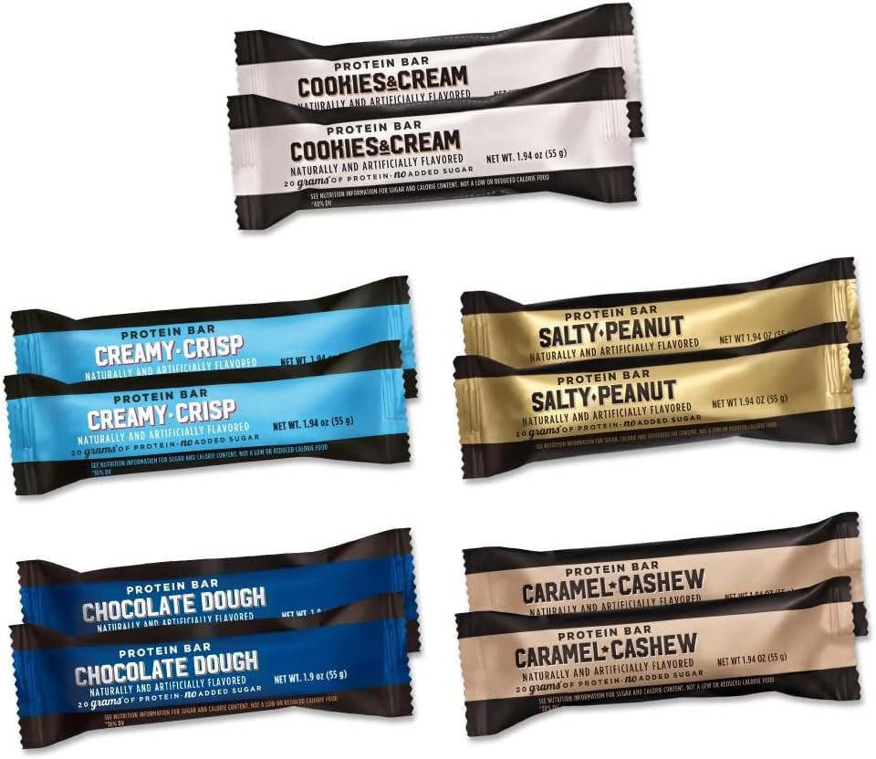 𝐁𝐚𝐫𝐞𝐛𝐞𝐥𝐥 Protein Bar Variety | 10 count | High Protein, Low Sugar | 5 Flavors | Cookies & Cream, Creamy Crisp, Salty Peanut, Chocolate Dough, Caramel Cashew