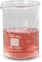 United Scientific™ 250 ml Beaker, Low Form Griffin 3.3 Borosilicate Glass Beaker, Double Scale Graduated, ASTM-E960 Compliant, Autoclavable Lab Glassware for Chemistry Research, 1 Each