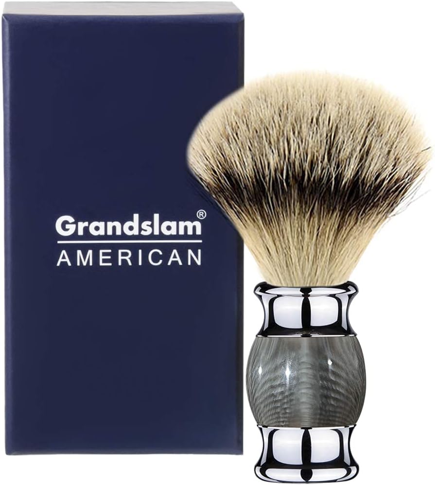 Grandslam Finest Badger Shaving Brush with Resin Handle- Engineered for the Best Shave of Your Life (Gray)