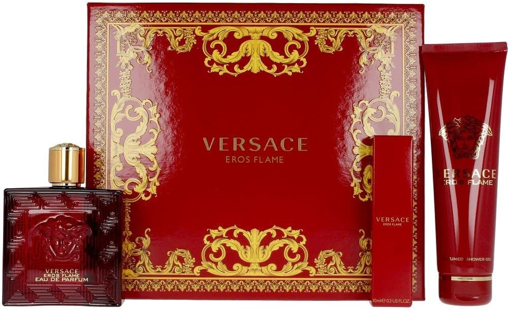 Versace EROS FLAME 3 PIECE GIFT SET - 3.4 OZ EAU DE PARFUM SPRAY NEW