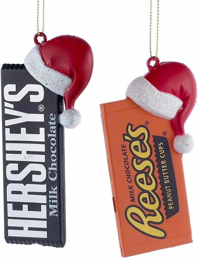 HERSHEY'S™ CANDY BAR WITH SANTA HAT ORNAMENT - 2 ASSORTED: HERSHEY'S™ AND REESE'S