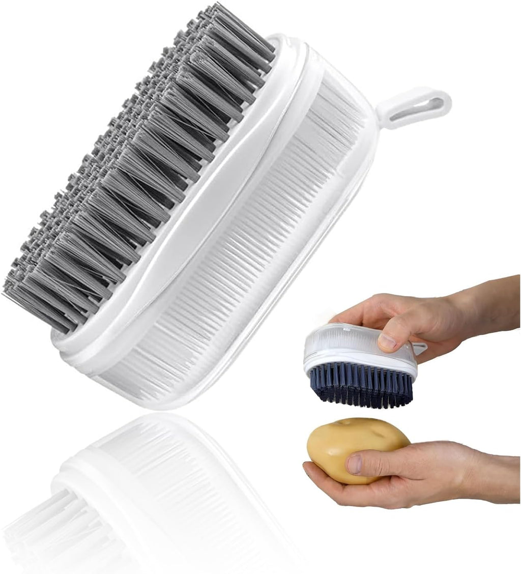 1 PCS Veggie Brush Scrubber Soft and Hard Bristle Vegetable Fruit Scrubber Double Sided Brush Produce Potato Brush Cleaner Mushroom Cleaning Brushes for Food Scrub (Grey White)