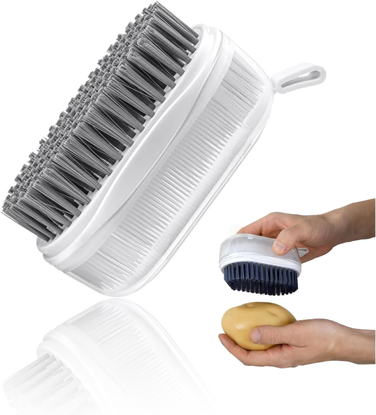 1 PCS Veggie Brush Scrubber Soft and Hard Bristle Vegetable Fruit Scrubber Double Sided Brush Produce Potato Brush Cleaner Mushroom Cleaning Brushes for Food Scrub (Grey White)