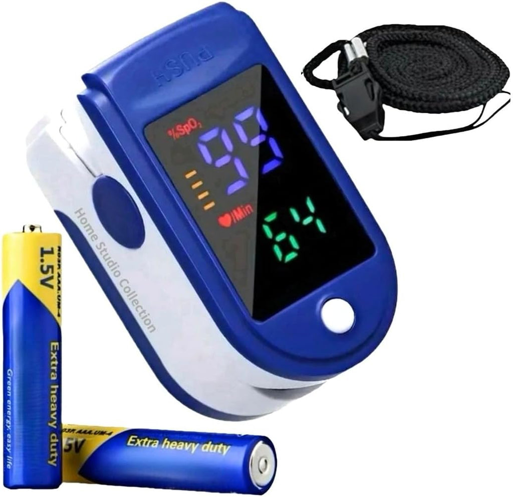 Finger Pulse Oximeter Larger Display Blood Oxygen Monitor with Batteries and Lanyard Included Fingertip Pulse Oximeter Color: Navy Blue