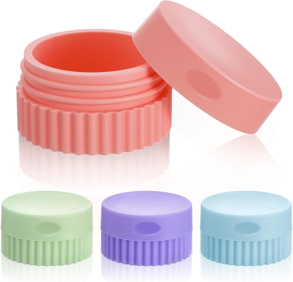 4 Pcs Small Silicone Travel Containers,Silicone Travel Jars,Silicones Cream Jar with Lids,Leakproof Travelling Accessories for Cosmetic Body Skin Cream,4 Colors