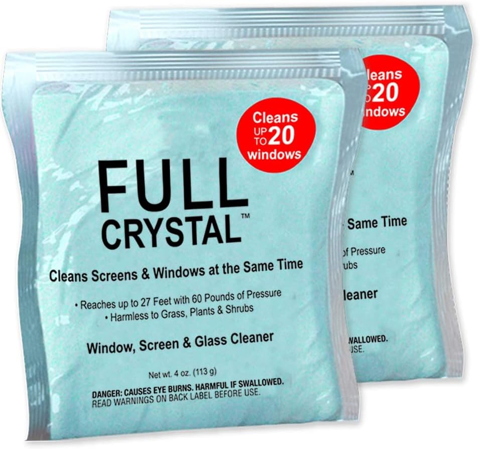 Full Crystal Refill Kit – Two 4 oz Crystal Powder Exterior Window Cleaner Packets, Each 4 oz Bag Makes Up to 640 fl oz, Cleans Up to 40 Windows