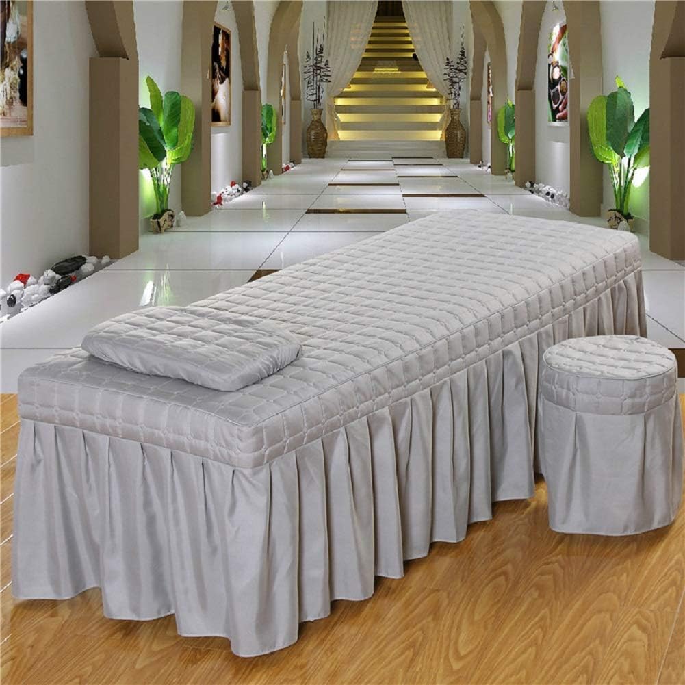 3pcs Set Beauty Salon Massage Table Bed Sheet Skirt SPA Bedspread Full Cover with Pillowcase, Stool Cover… (180 * 60,Gray)