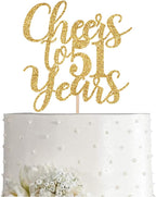 Gold Glitter Cheers to 51 years cake topper, Gold Happy 51st Birthday Cake Topper, Birthday Party Decorations, Supplies
