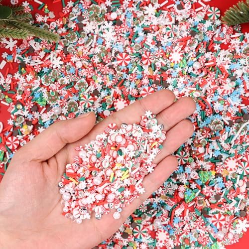 DIYASY 180g Fake Christmas Sprinkles, 6.35 oz Mini Faux Sprinkle Xmas Polymer Clay Slices Non-Edible for Crafts Art DIY Cake Decoration Plastic Slime Card Filler Nail Supply 12 Styles