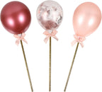 Rose Gold Balloon Cake Toppers Set, 3pcs Birthday Cake Decoration Inserts for Party Baking Supplies