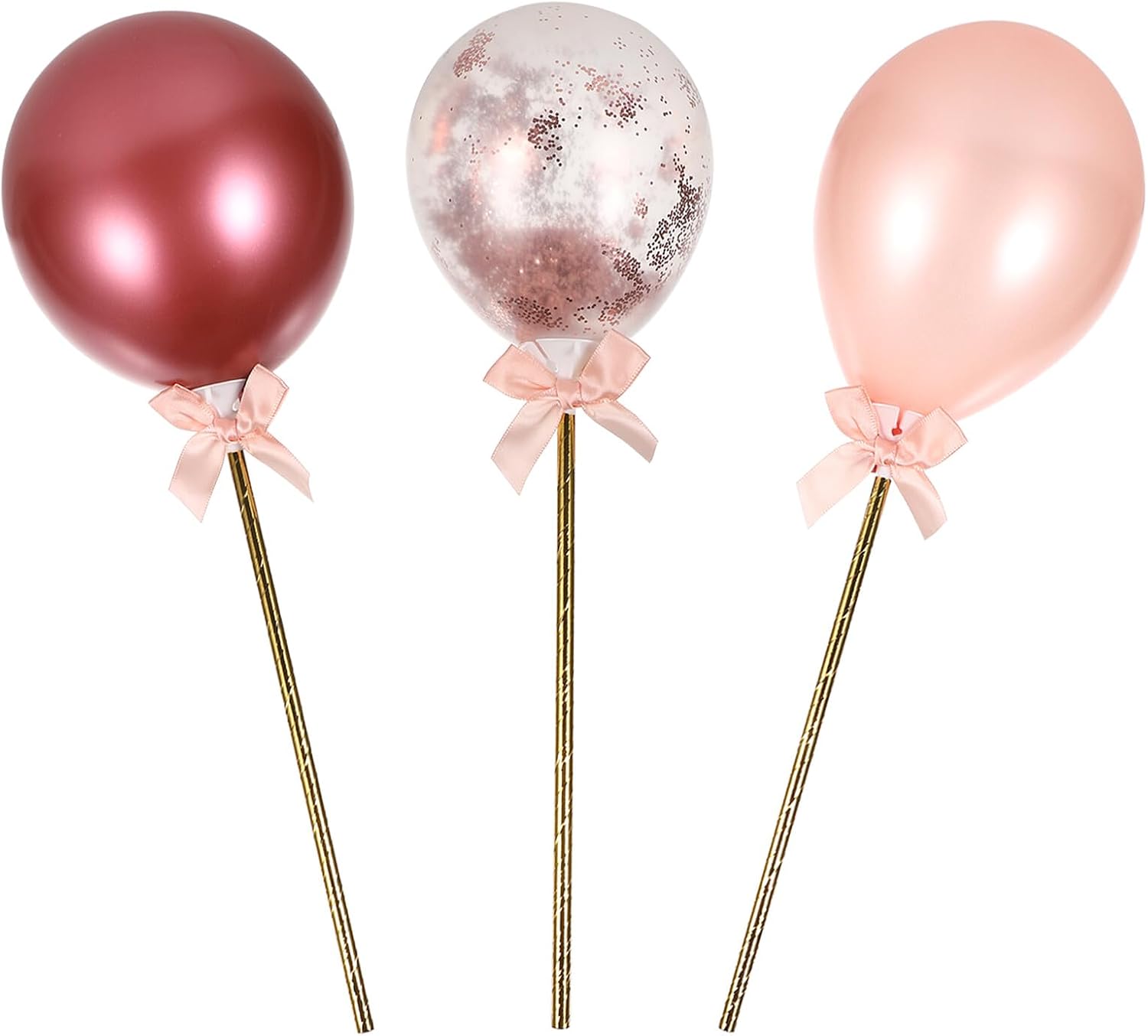 Rose Gold Balloon Cake Toppers Set, 3pcs Birthday Cake Decoration Inserts for Party Baking Supplies