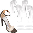 2 Pairs 3/4 Gel High Heel Insoles and 2 Pairs Heel Pads for Shoes, Self-Adhesive Arch Support. Relieves Foot Pain, Fits Pumps, Sandals, Dress Shoes, Flats, Sneakers (Clear, Women's 5-9)