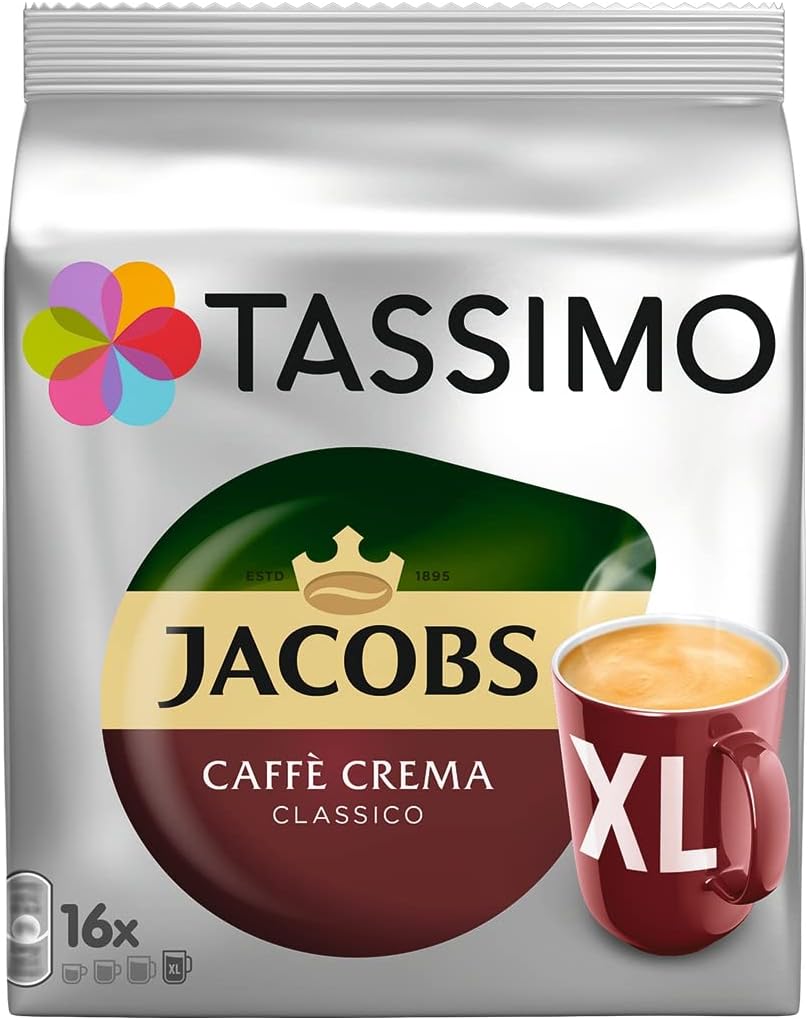Tassimo Jacobs Caffè Crema XL, Rainforest Alliance Certified, 16 T-Discs