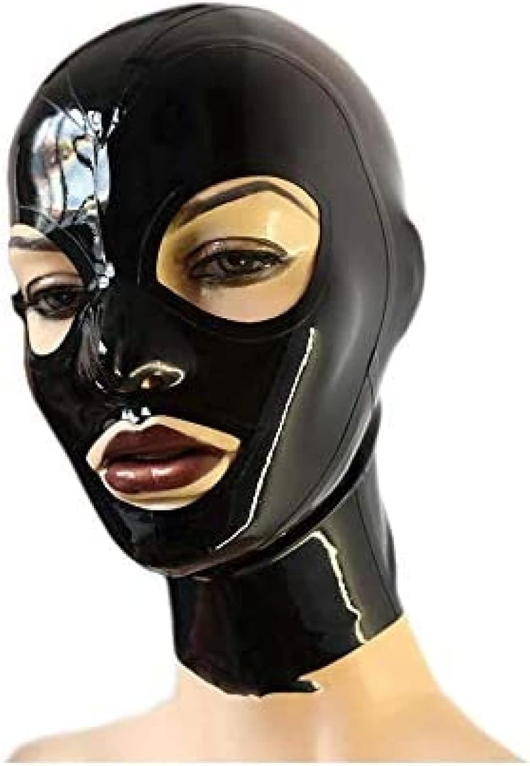 Latex Mask Open Eyes and Nostrils Black Rubber Unisex Hood Unique Club Wear,Medium