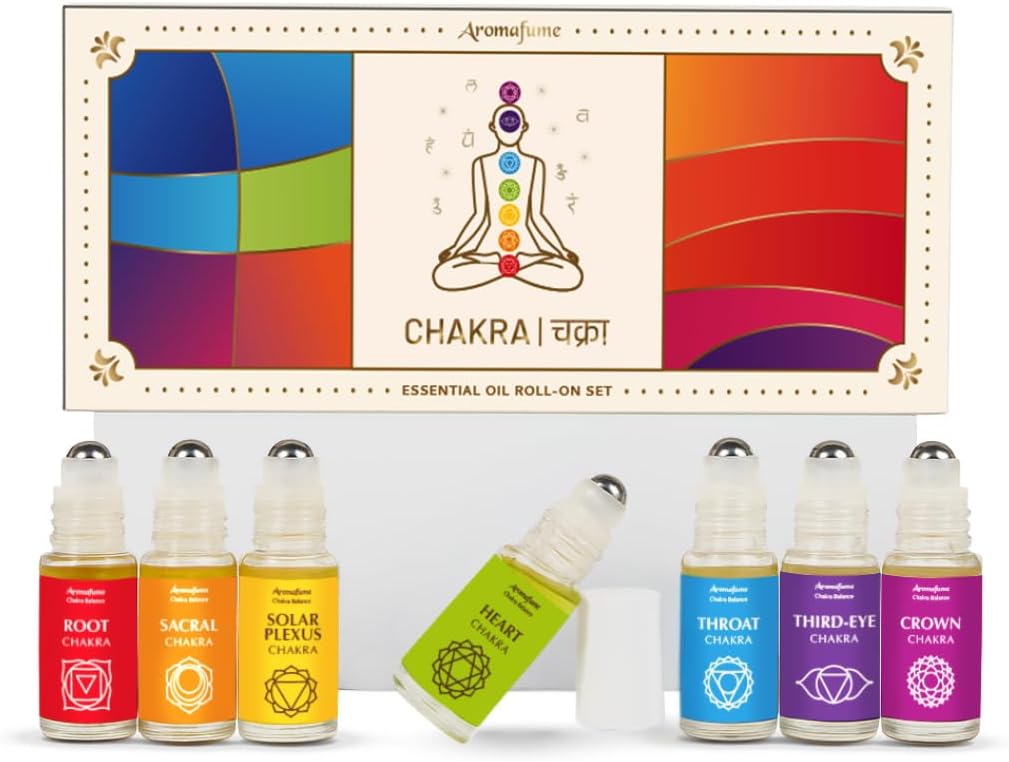 7 Chakra Essential Oil Roll-On Blend Gift Set by Aromafume | 7x 6ml/0.2 fl oz | Aromatherapy Oils for Meditation, Chakra Balance | Yoga & Reiki Gifts | Essential Oil Set for Plexus, Root Chakra & more