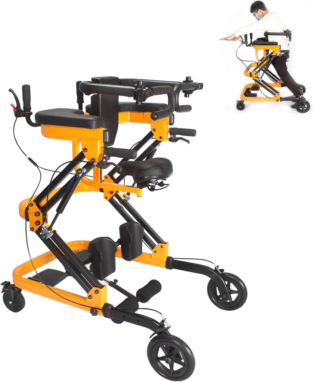 Rehabilitation Walker with Stand-Up Support, Height Adjustable 23-51 in Hemi Walker, 330 lbs Capacity, 4-Wheel Mobility Aid for Adults (Yellow)
