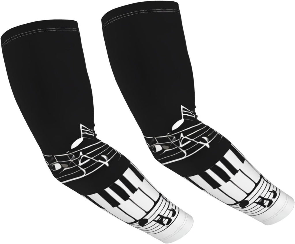 (Black White Music Note) Cooling Arm Sleeves with Thumb Hole Outdoor Gardening Sun Sleeves for Men Women