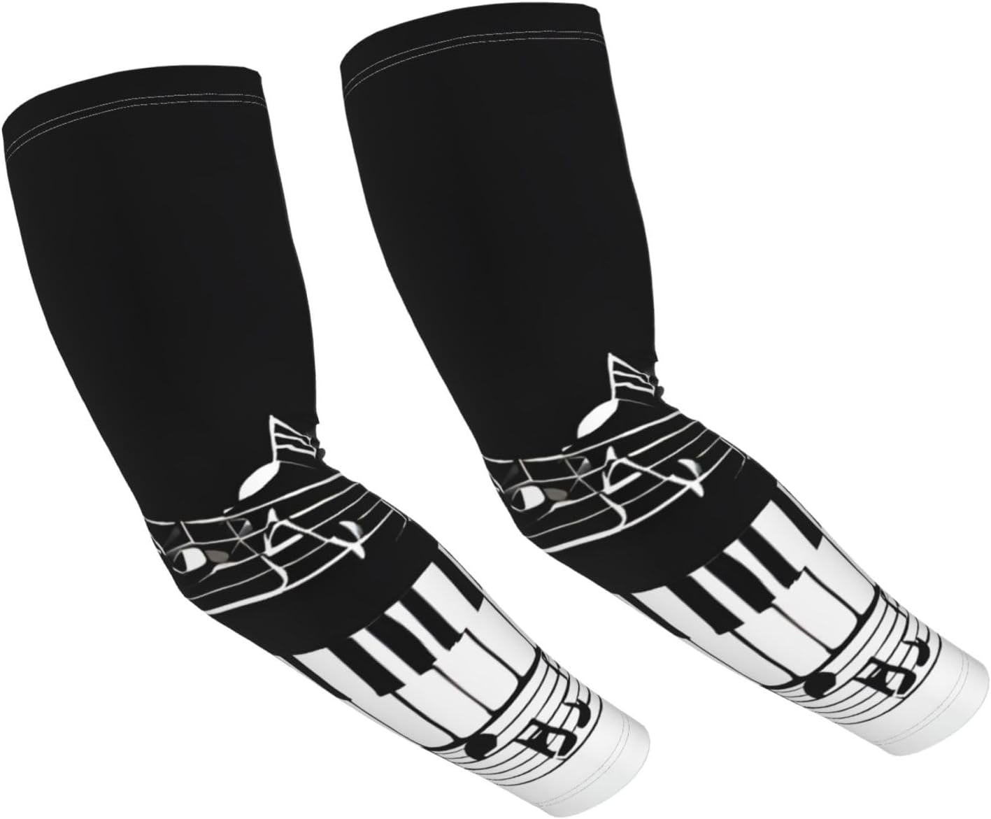 (Black White Music Note) Cooling Arm Sleeves with Thumb Hole Outdoor Gardening Sun Sleeves for Men Women