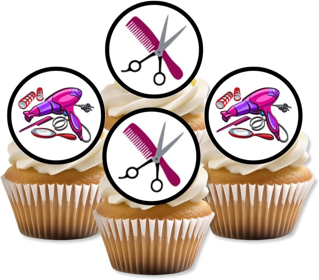 Hairdresser Edible Cupcake Toppers, Hair Salon Decor Cake Decoration, Spa Party Cupcake Decor, Hair Stylist Birthday Cake Decorations, Edible Drink Toppers 24 x 4cm / 1.5 inch