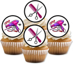 Hairdresser Edible Cupcake Toppers, Hair Salon Decor Cake Decoration, Spa Party Cupcake Decor, Hair Stylist Birthday Cake Decorations, Edible Drink Toppers 24 x 4cm / 1.5 inch