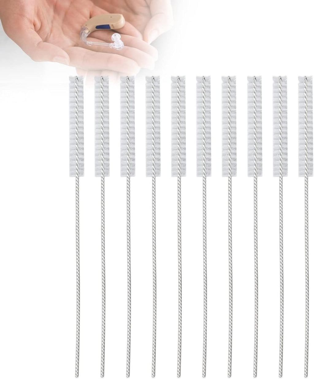 ANKROUYU 10pcs 2.5mm Hearing Aid Vent Earhook Tube Cleaning Brush,Small Holes Cleaning Tool, Nylon Hair Hearing Aid Brushes for Small Holes or Pipes