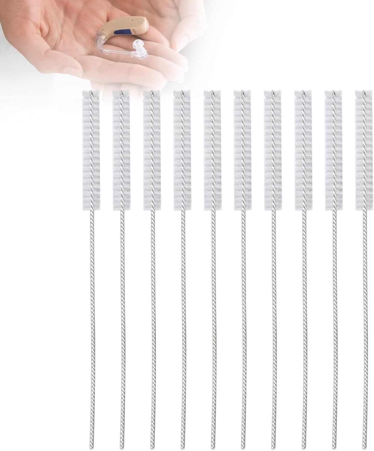 ANKROUYU 10pcs 2.5mm Hearing Aid Vent Earhook Tube Cleaning Brush,Small Holes Cleaning Tool, Nylon Hair Hearing Aid Brushes for Small Holes or Pipes