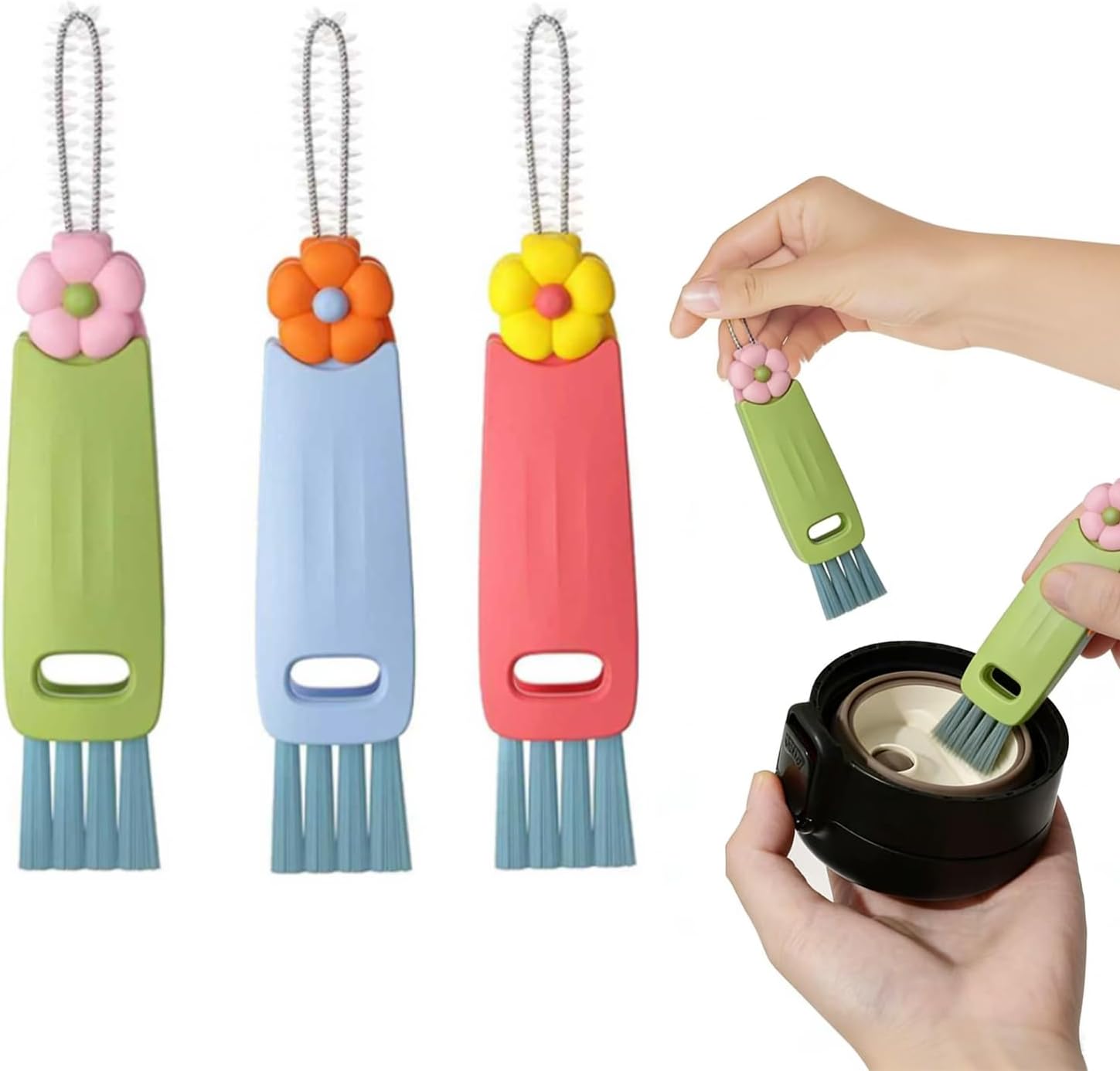 3 in 1 Rotatable Cup Lid Gap Cleaning Brush Set, for Baby Bottle, Insulation Bottle & Tight Spaces, Multifunctional Portable Crevice Cleaner Scrubber Tools, 3 Pcs