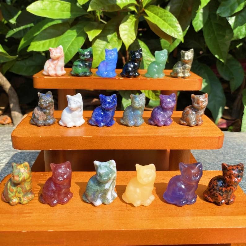 1PCS 3CM Mini Crystal Cat Carving, Carved Gemstone Cat, Energy Crystal, Black Obsidian, Fluorite, Rose Quartz, Labradorite, Crystal Gifts, Wholesale (Blue Opalite), As Pics
