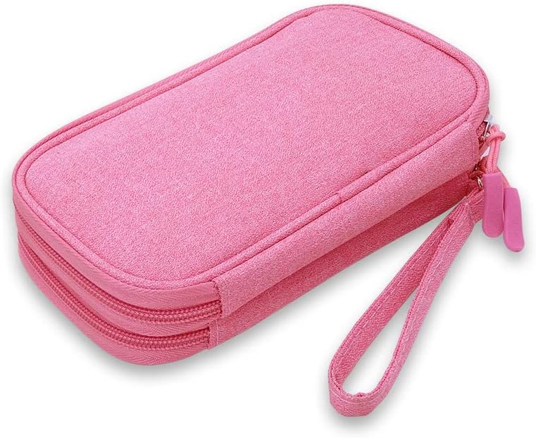 Diabetic Supplies Travel Case Organizer for Test Strips, Lancets, Needles, Lancing Device, Glucose Meter, Alcohol Wipes, Insulin Pens, Syringes, Diabetes Testing Kit Storage Bag (Pink)