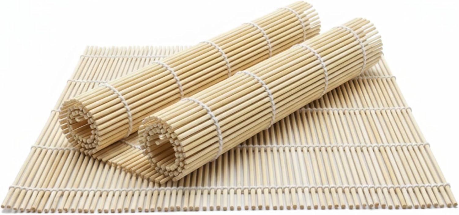 2 Pack Bamboo Sushi Rolling Mat, Sushi Roller Mat for Making Perfect Sushi Roll & Kimbap - Reusable & Beginner Friendly Kitchen Essential (9.5"x9")
