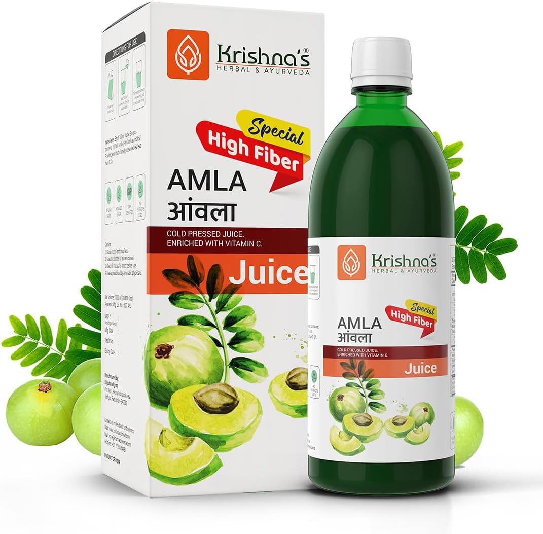 Krishna's Special Amla High Fiber Juice - 1000 ml | Fresh cold pressed Amla Juice | Helps Boosts Skin and Hair Health | Helps Detox | Rich in Vitamin C | Natural Immunity Booster