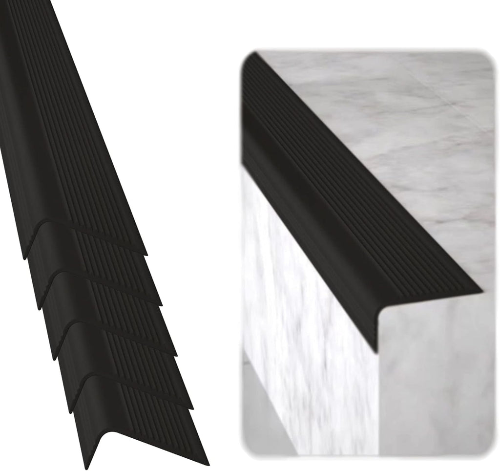 Rubber Bond Stair Edge Protector (Pack of 5) 36x2x1 inch Anti-Slip Stair Corner Trim Rubber Strips - Waterproof Self-Adhesive Staircases for Outdoor & Indoor Uses | Protect Kids & Pets - Black