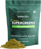 Paleovalley Organic Supergreens Powder - 23 Superfoods with Prebiotic Fiber for Energy and Immunity Support - No Cereal Grasses for Maximum Absorption - Pure Unflavored, 30 Servings