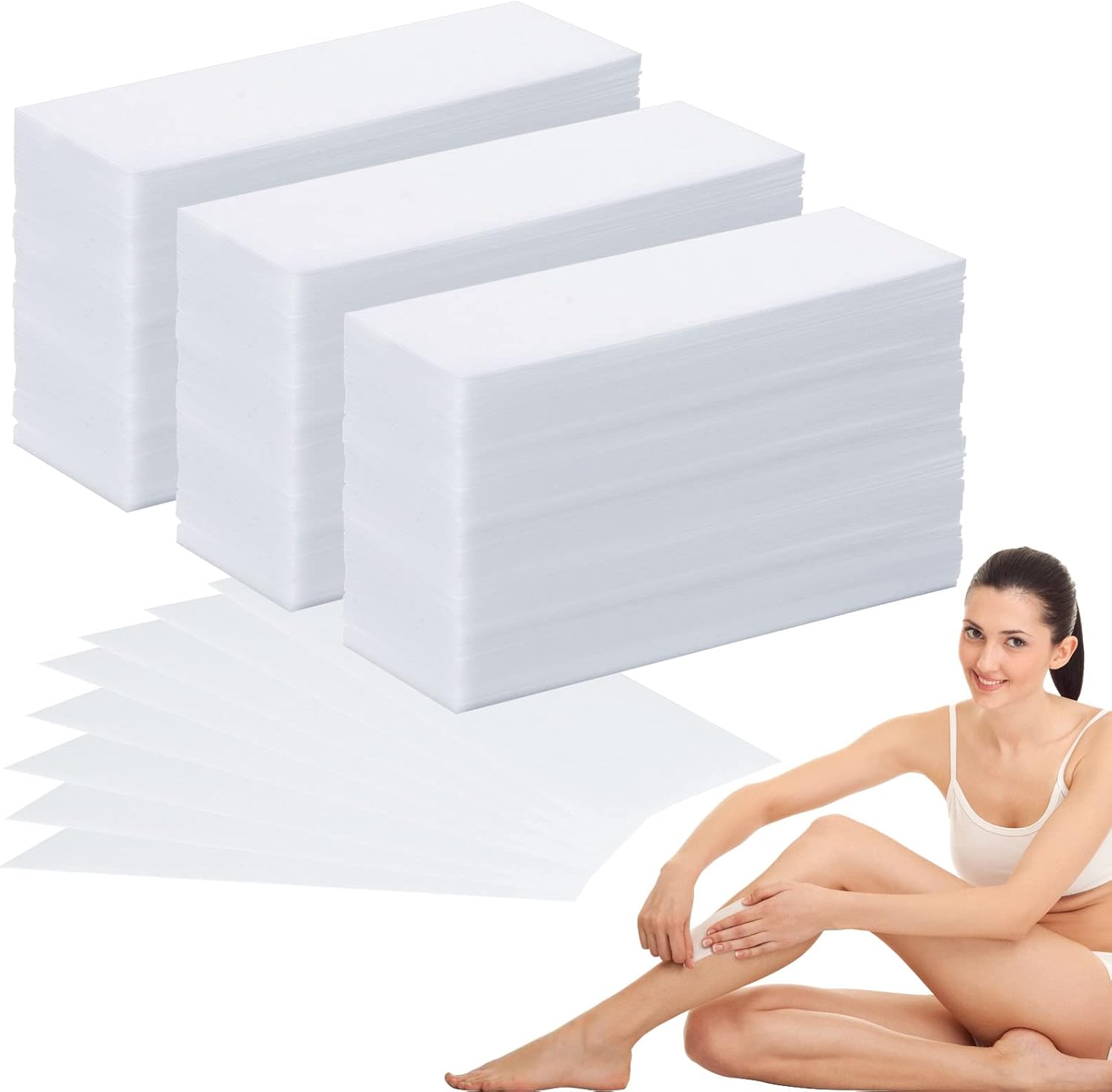 Wax Strips for Hair Removal, 300 Pieces 1.6 x 3.9 Inch Non Woven Waxing Strips Face Wax Paper Strips for Women Facial Body Arms Legs Hair Cleaning and Remover