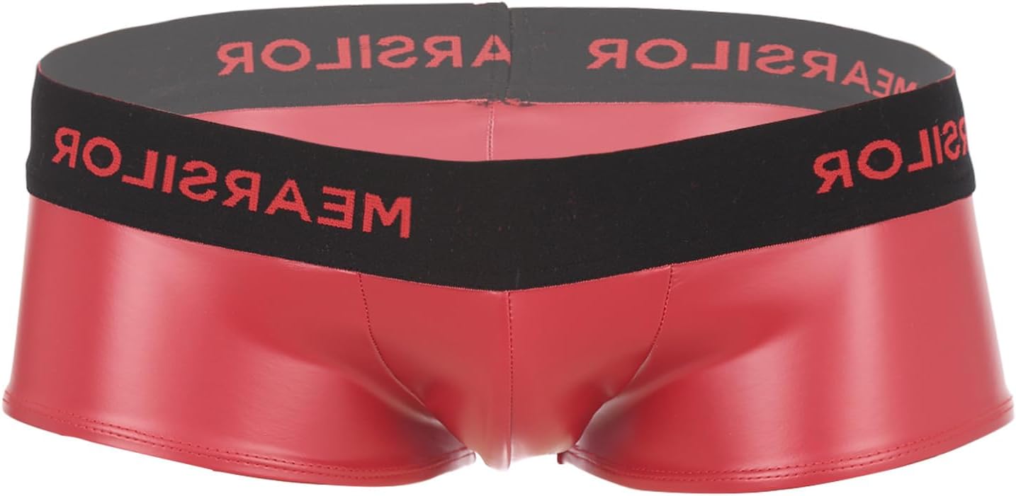 Moily Men's PVC Leather Low Rise Latex Shorts Bulge Pouch Boxer Brief Clubwear Hot Pants
